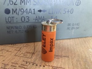 Orange shotgun Real 12 Gauge Shotgun Bullet Shell / shotgun cartridge Keyring makes unique gifts, military keychain gift ideas for men and women, him and hers.
