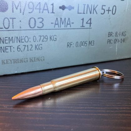 Real .303 British bullet keyring with swivel pin, designed as a durable and unique keychain accessory.