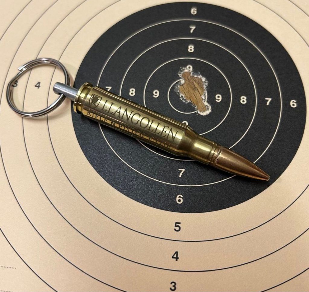 Llangollen Rifle & Pistol Club Laser Engraved Bullet Keyring | LLRPC keyring