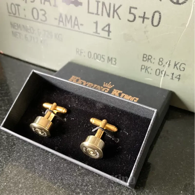 Handmade Mosin-Nagant 7.62x54R Bullet Cufflinks – A tribute to military heritage. Perfect for firearm enthusiasts, veterans, and collectors.