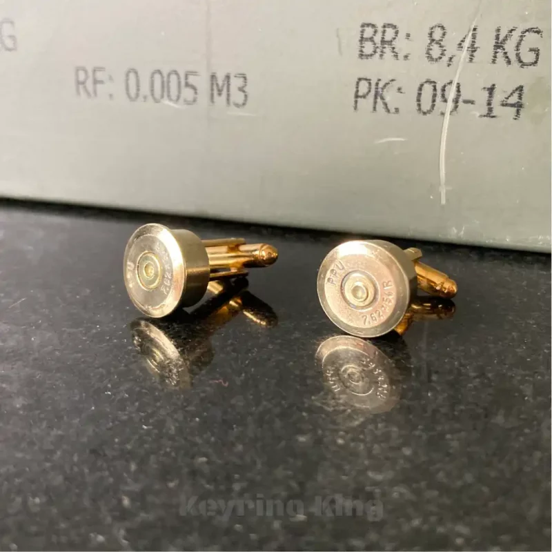 Handmade Mosin-Nagant 7.62x54R Bullet Cufflinks – A tribute to military heritage. Perfect for firearm enthusiasts, veterans, and collectors.