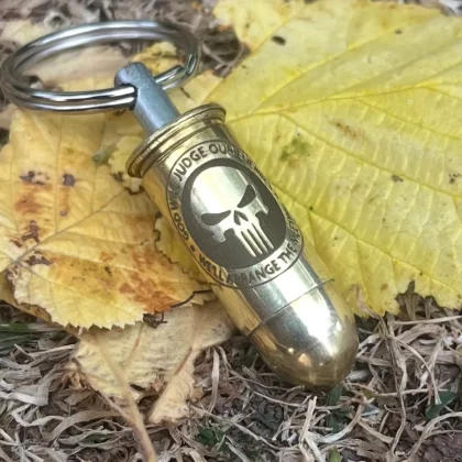 Laser Engraving .45 Colt Bullet Keyring Laser Engraved “God will judge our enemies. We'll arrange the meeting.” – The Punisher