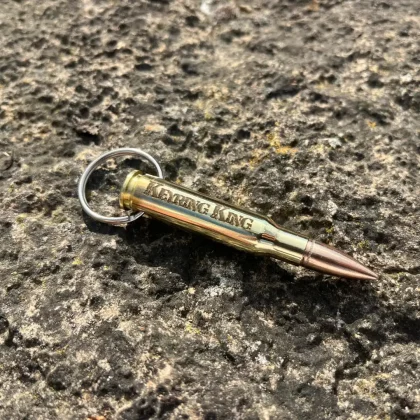 Engraved 7.62×51 NATO bullet keychain by Keyring King, shown as a stylish everyday carry accessory and unique .308 Winchester gift.