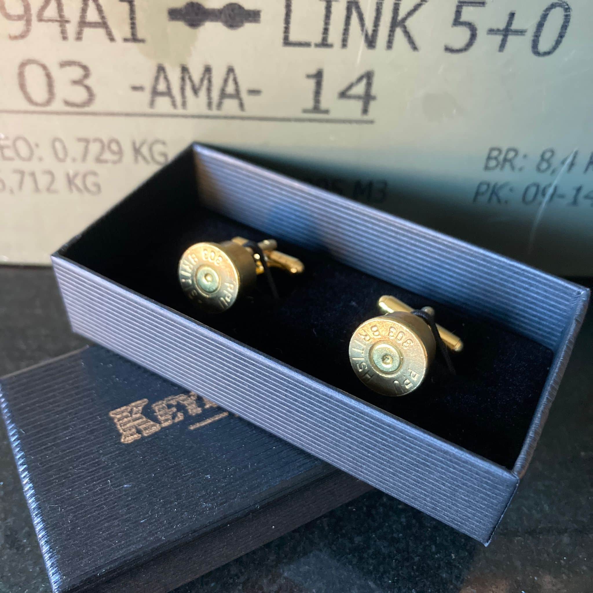 .303 British Bullet Cufflinks – Handcrafted from Genuine Cartridge Casings Handmade brass bullet cufflinks made from repurposed .303 British casings