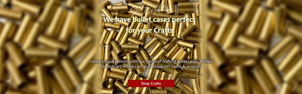 A collection of cleaned and polished empty brass bullet casings in various calibers, ready for DIY crafting and custom jewellery making.