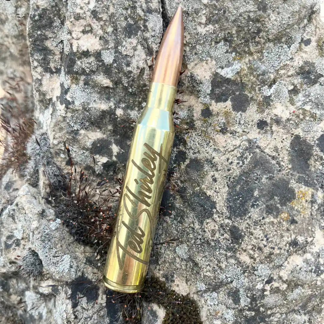 Ted Shirley .338 Lapua Magnum Bullet | Real Sniper Round Official Ted Shirley 'Afghanistan Sniper' merchandise. Handcrafted inert .338 Lapua Magnum bullet laser-engraved with his signature.