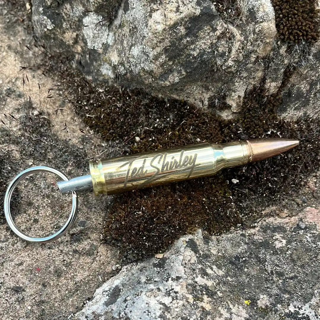 Ted Shirley .338 Lapua Magnum Bullet | Real Sniper Round Official Ted Shirley 'Afghanistan Sniper' merchandise. Handcrafted 7.62 NATO bullet keyring laser-engraved with his signature.